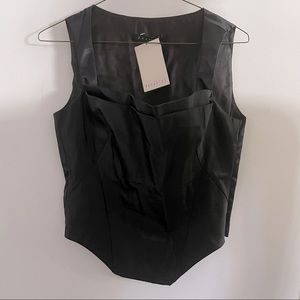 Parallel 90s/Y2k black corseted tank top with asymmetrical hem & square neckline
